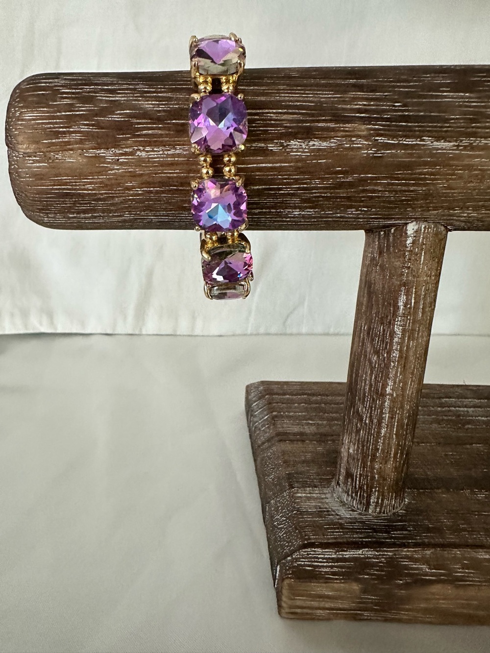 Gold-Tone Purple Crystal Stretch Bracelet
